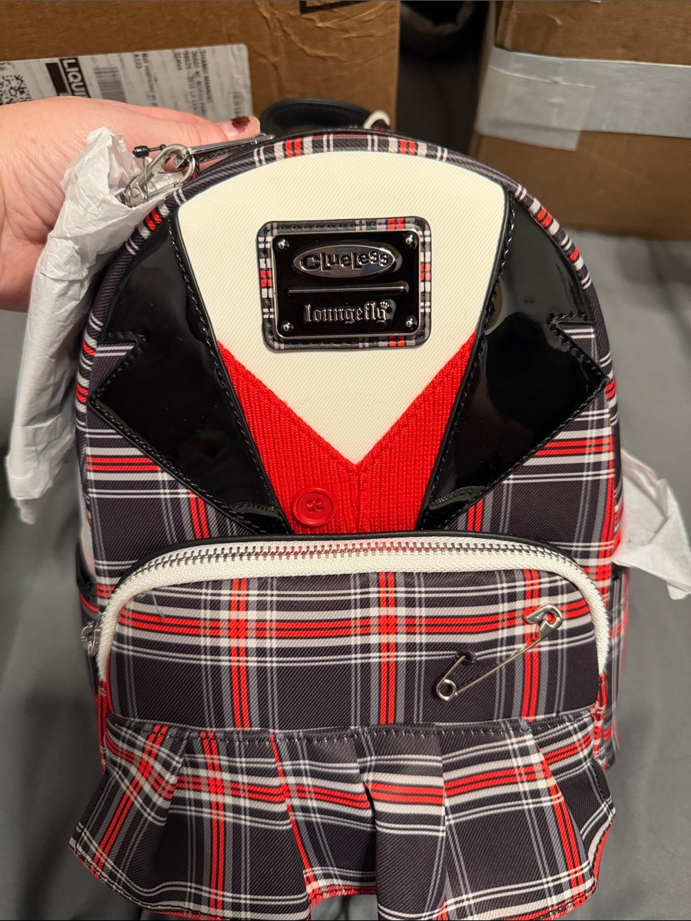 Loungefly Red Black White Plaid Mini Backpack
